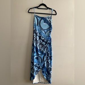 UO Solana Spliced Stripe Printed Split-Hem Midi Dress